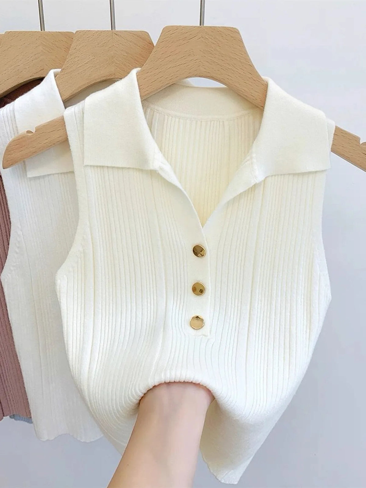 Spring Summer New Solid Strechy Top with a buttom down