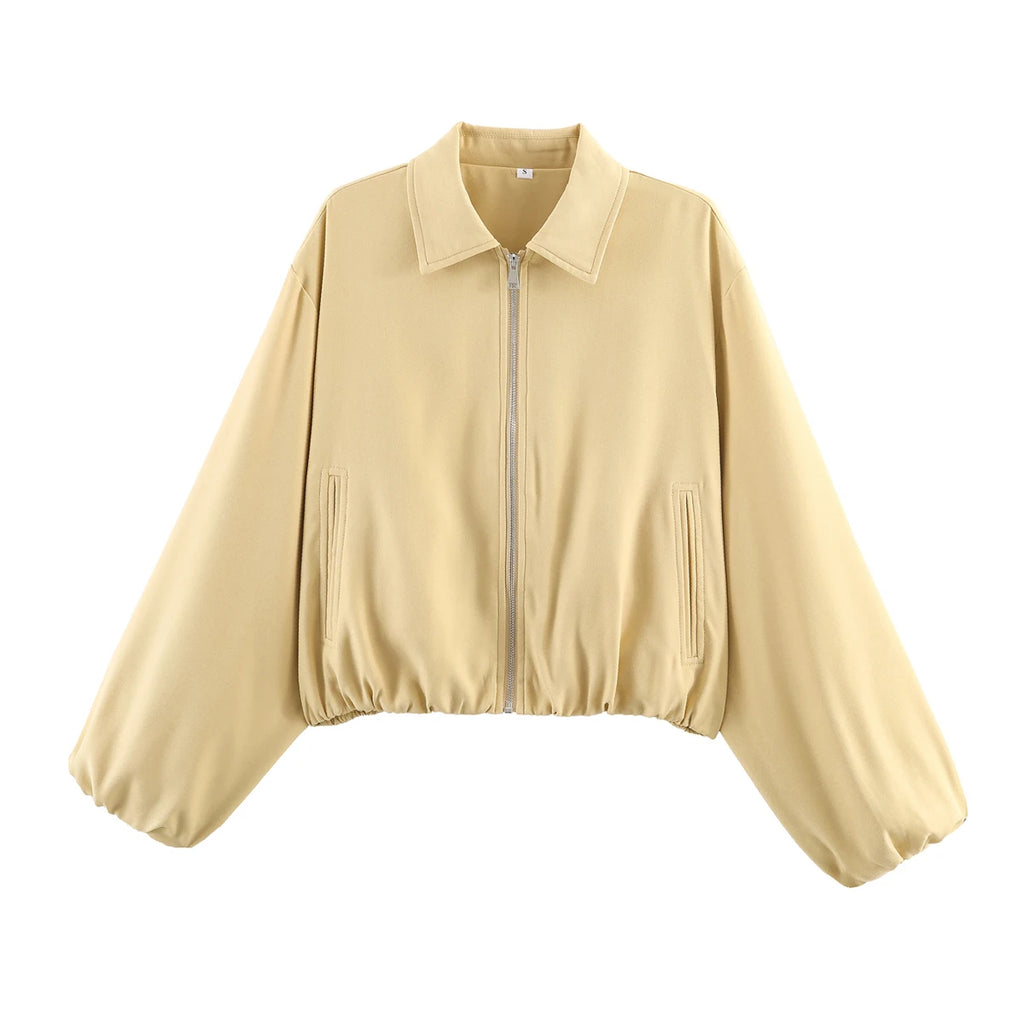 SLTNX Women's Bomber Jacket Zip Puffed Varsity Jackets for Women Cropped