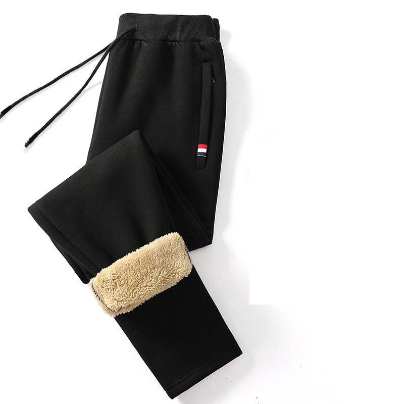 Winter Lambswool Warm Casual Pants Men's Fitness Jogging Sweatpants Male Solid Drawstring Bottoms  straight cut trowsers