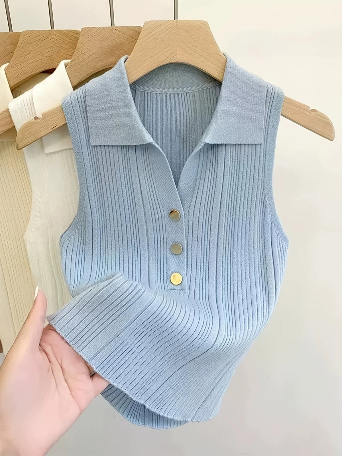 Spring Summer New Solid Strechy Top with a buttom down