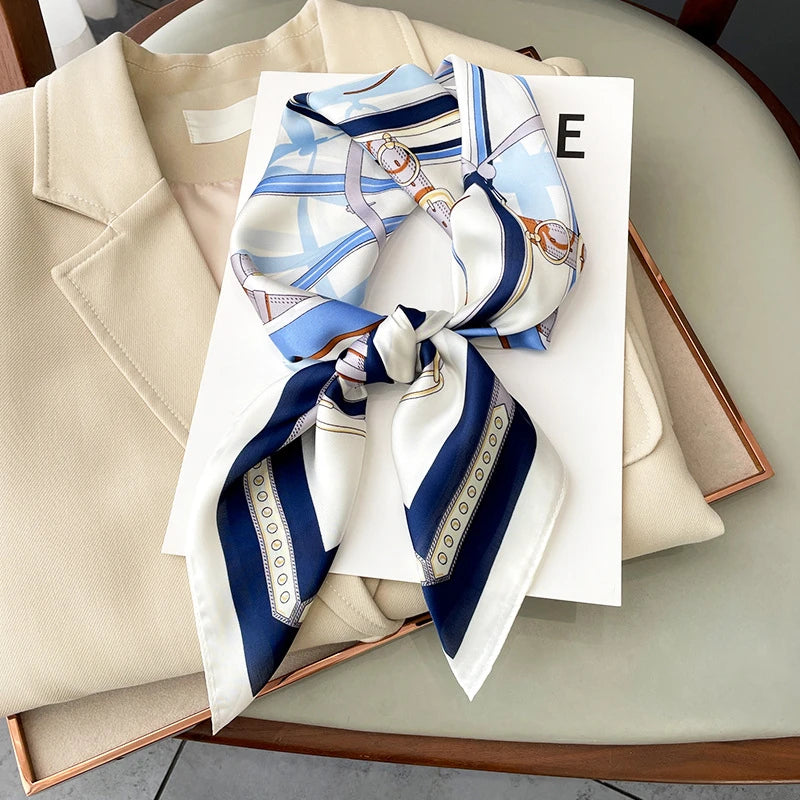 Neckerchief Female Luxury Square Scarf for Women Silk Feeling Shawl Satin Hijab Fashion Hair Wrap