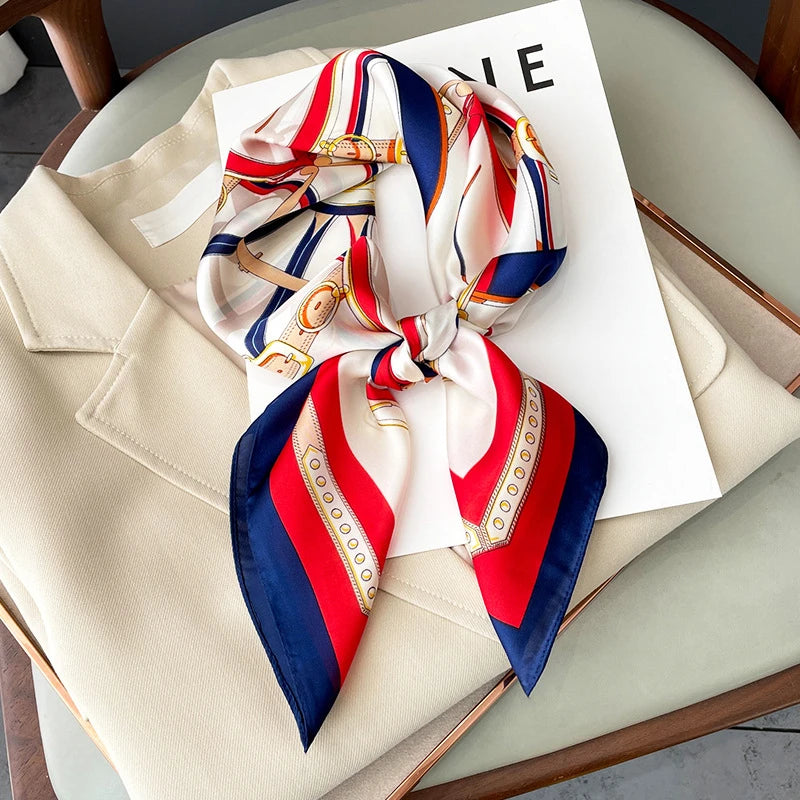 Neckerchief Female Luxury Square Scarf for Women Silk Feeling Shawl Satin Hijab Fashion Hair Wrap