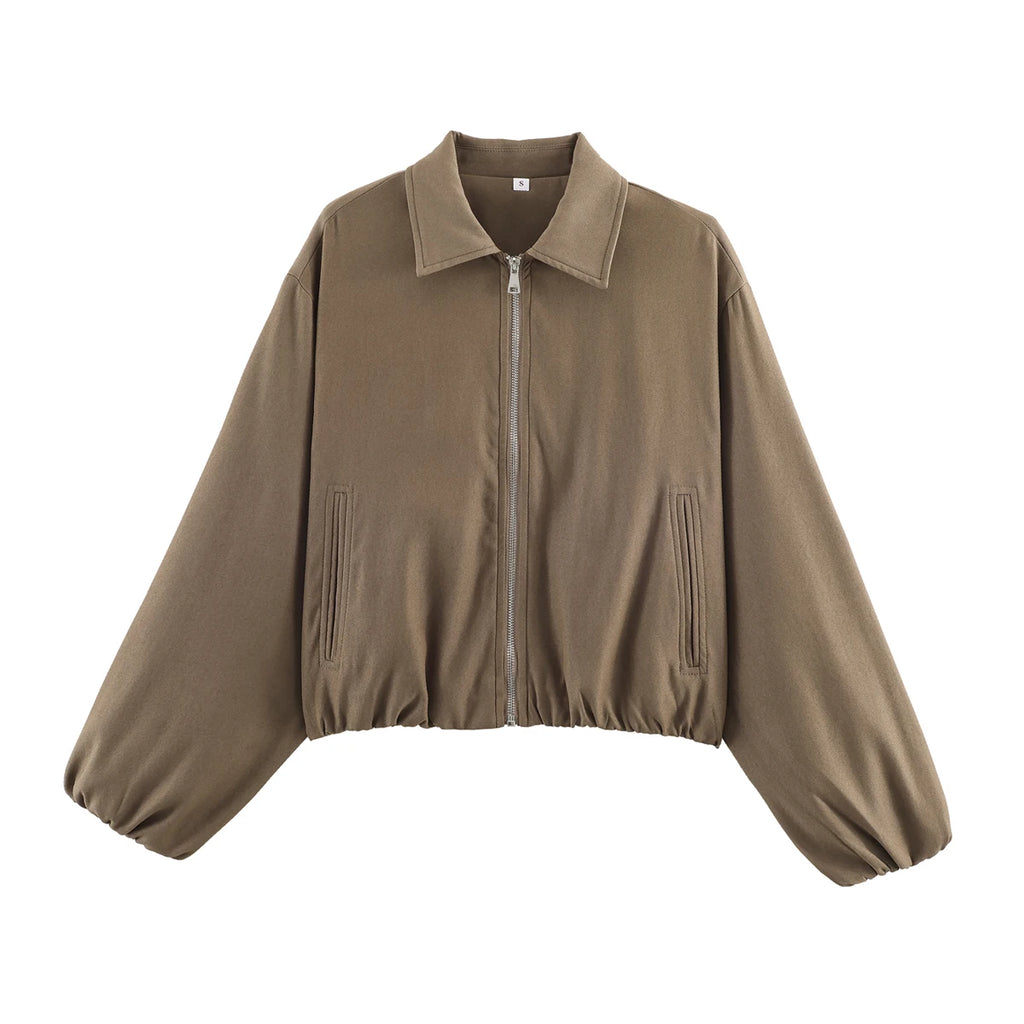 SLTNX Women's Bomber Jacket Zip Puffed Varsity Jackets for Women Cropped