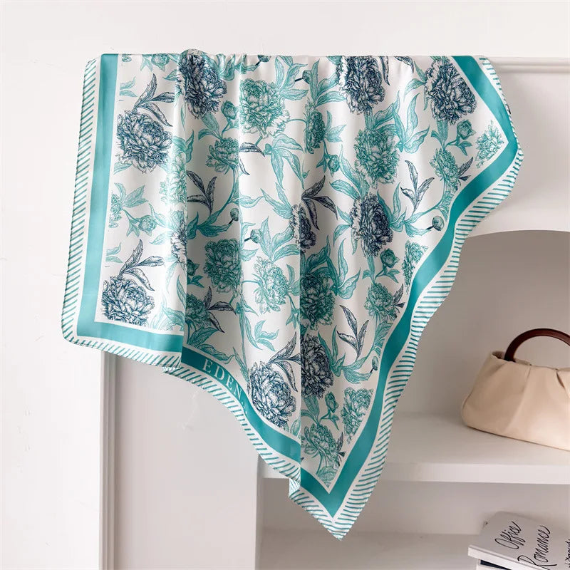 Neckerchief Female Luxury Square Scarf for Women Silk Feeling Shawl Satin Hijab Fashion Hair Wrap