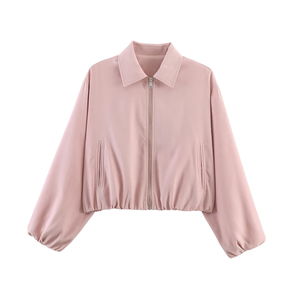 SLTNX Women's Bomber Jacket Zip Puffed Varsity Jackets for Women Cropped