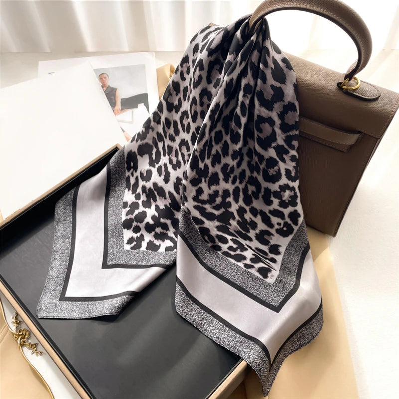 Neckerchief Female Luxury Square Scarf for Women Silk Feeling Shawl Satin Hijab Fashion Hair Wrap