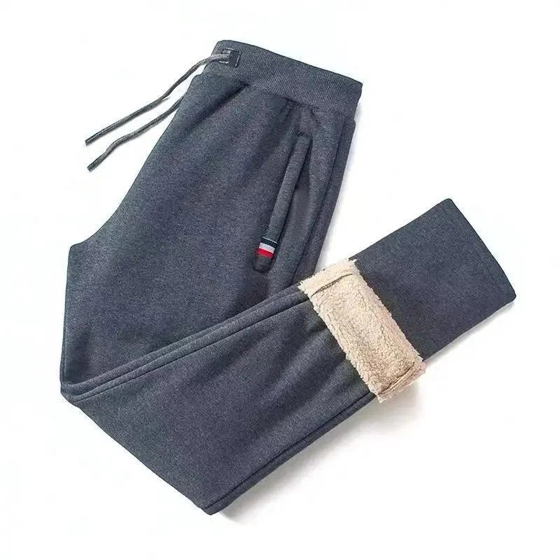 Winter Lambswool Warm Casual Pants Men's Fitness Jogging Sweatpants Male Solid Drawstring Bottoms  straight cut trowsers