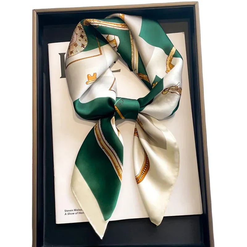 Neckerchief Female Luxury Square Scarf for Women Silk Feeling Shawl Satin Hijab Fashion Hair Wrap