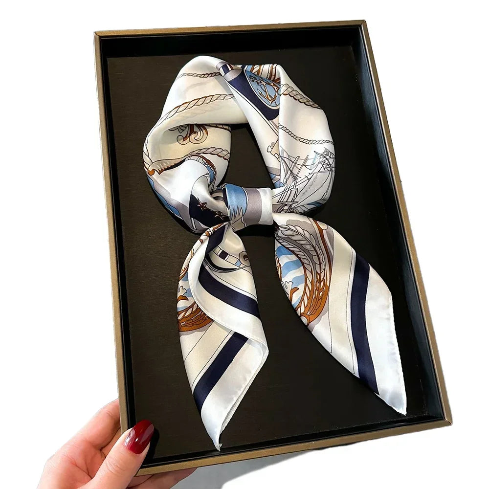 Neckerchief Female Luxury Square Scarf for Women Silk Feeling Shawl Satin Hijab Fashion Hair Wrap