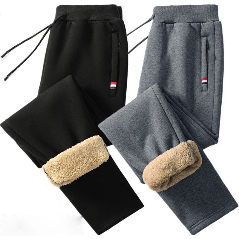Winter Lambswool Warm Casual Pants Men's Fitness Jogging Sweatpants Male Solid Drawstring Bottoms  straight cut trowsers
