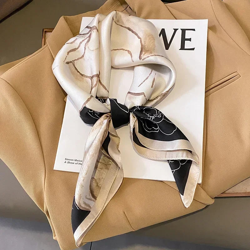 Neckerchief Female Luxury Square Scarf for Women Silk Feeling Shawl Satin Hijab Fashion Hair Wrap